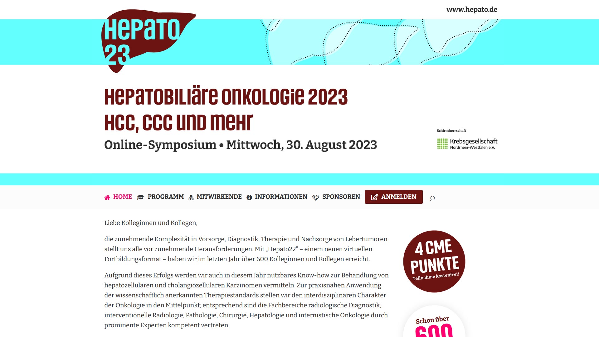 Website für die Jörg Eickeler Fortbildungsveranstaltung “Hepato” (März 2023)
