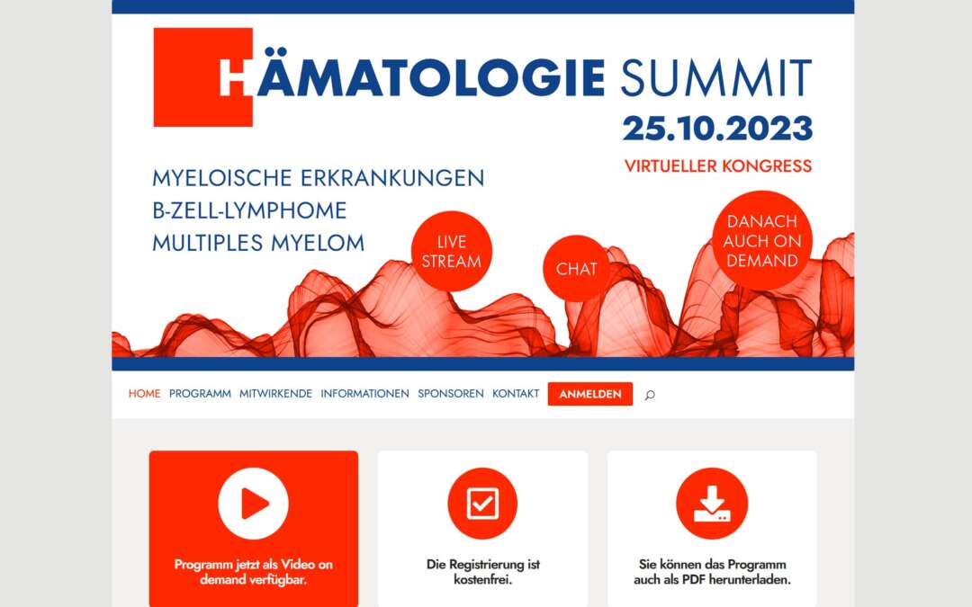 Website für die Jörg Eickeler Fortbildungsveranstaltung “Hämatologie Summit Virtuell” (April 2023)