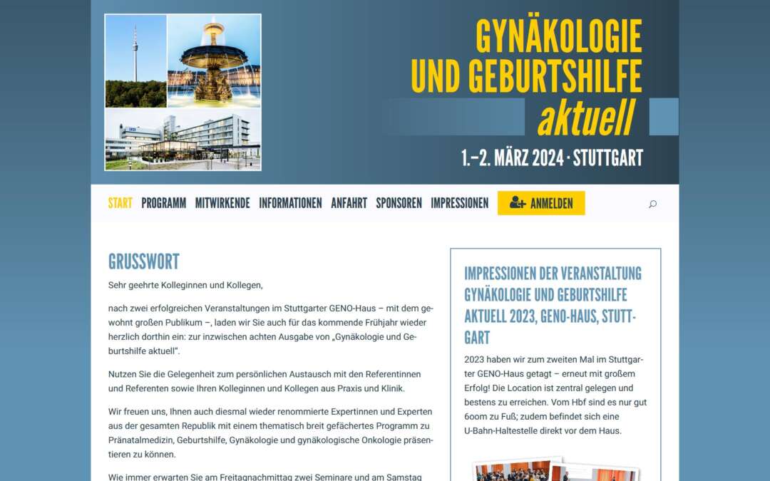 Website für die Jörg Eickeler Fortbildungsveranstaltung “Gynäkologie und Geburtshilfe aktuell” (September 2023)
