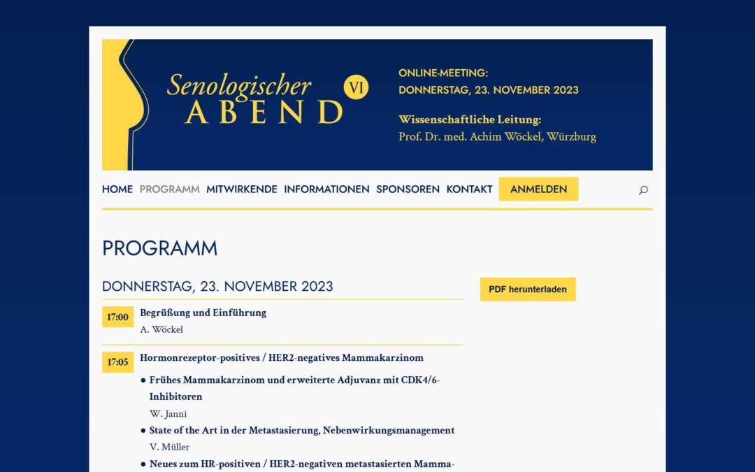 Website für die Jörg Eickeler Fortbildungsveranstaltung “Senologischer Abend” (November 2023)