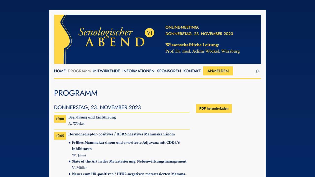 Website für die Jörg Eickeler Fortbildungsveranstaltung “Senologischer Abend” (November 2023)